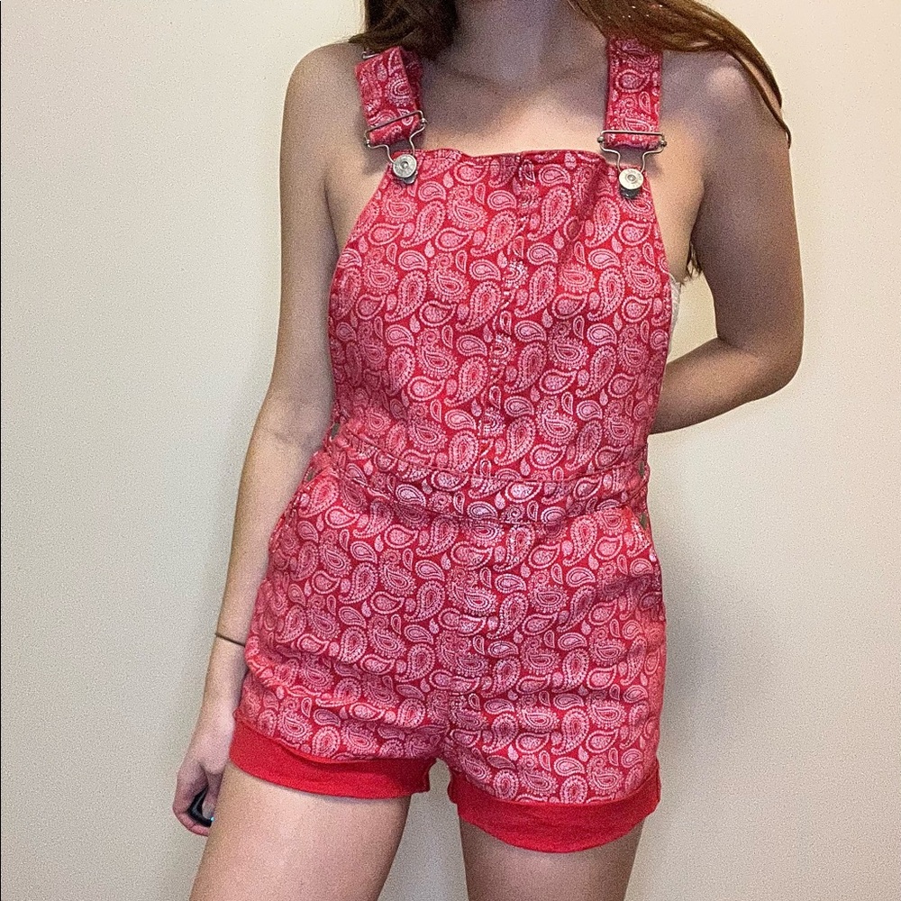 Super cute red bandana print overalls!